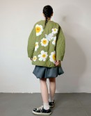 Military Green Embroidery Floral Padded Coat  #241259